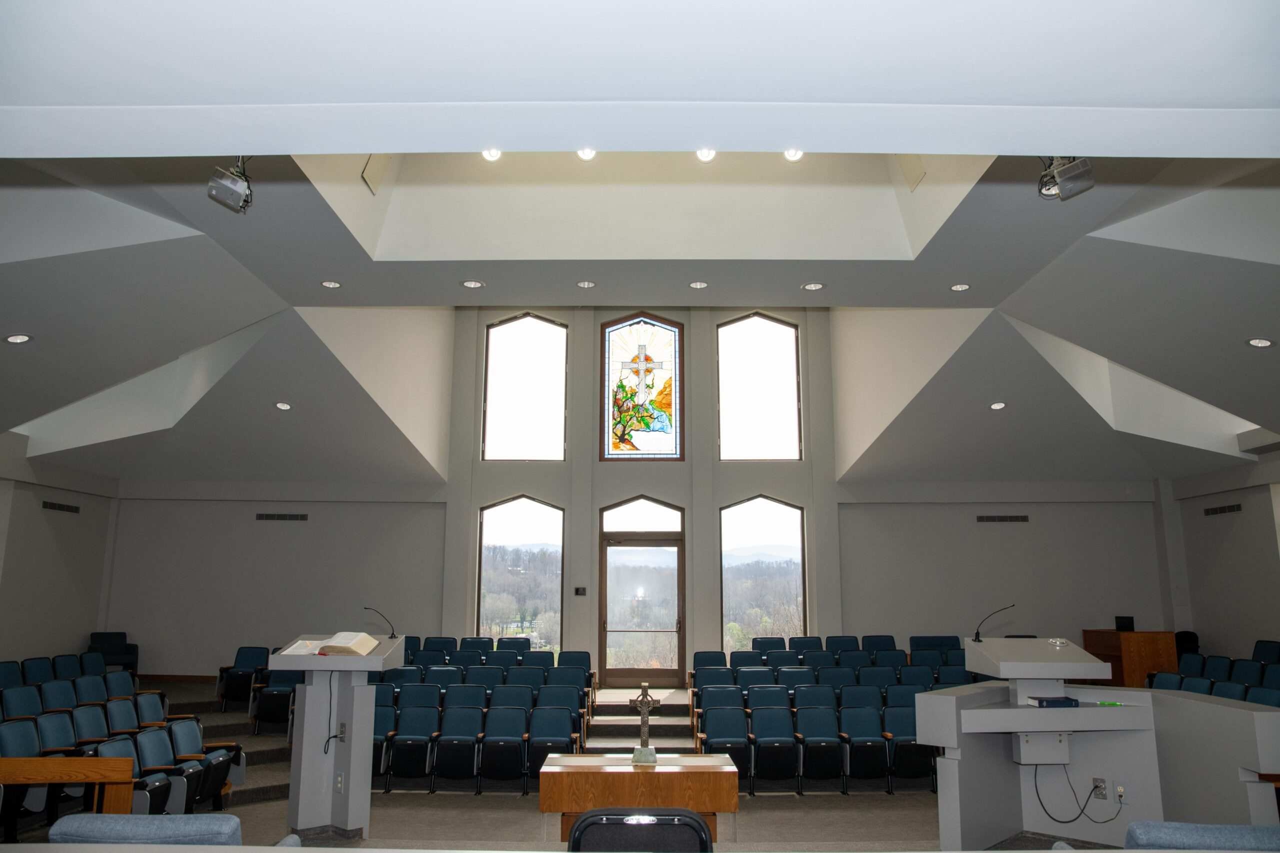 Emmanuel Chapel inside with stained glass window