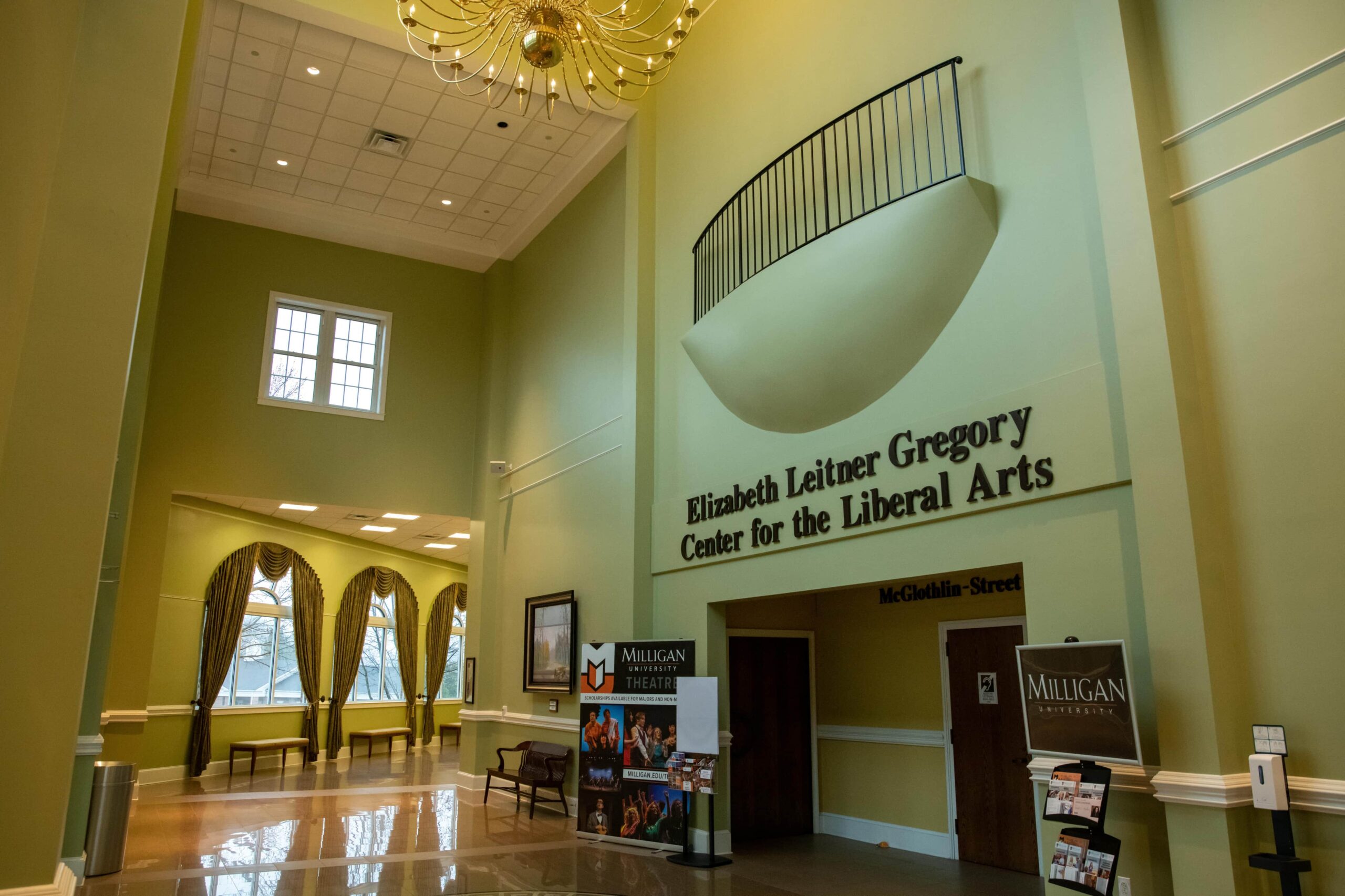 Inside the Gregory Center Explore the floor level of the Gregory Center, home to a large foyer area, the large-scene workshop where Milligan produces most of the set pieces used in its many theatre productions.