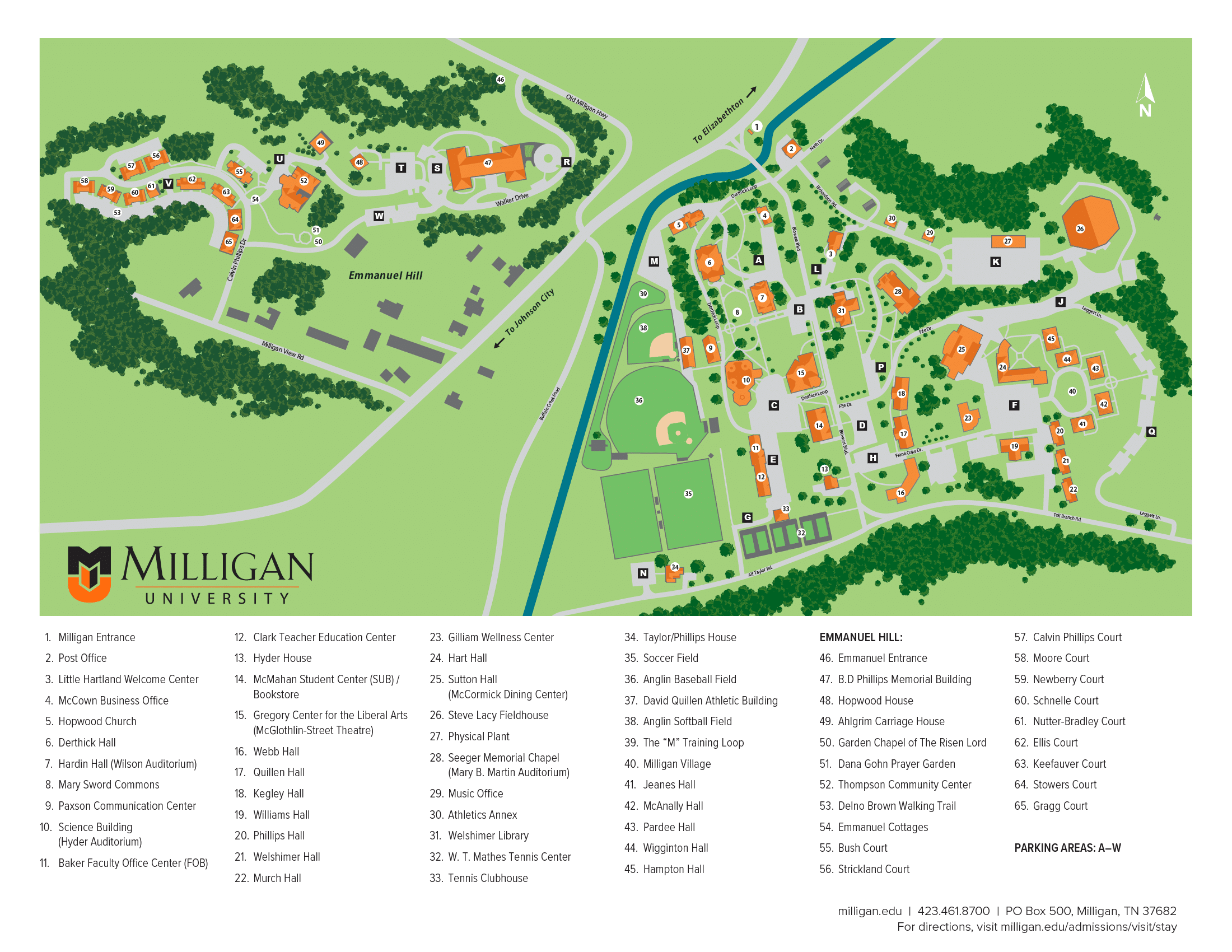 campus map of Milligan University