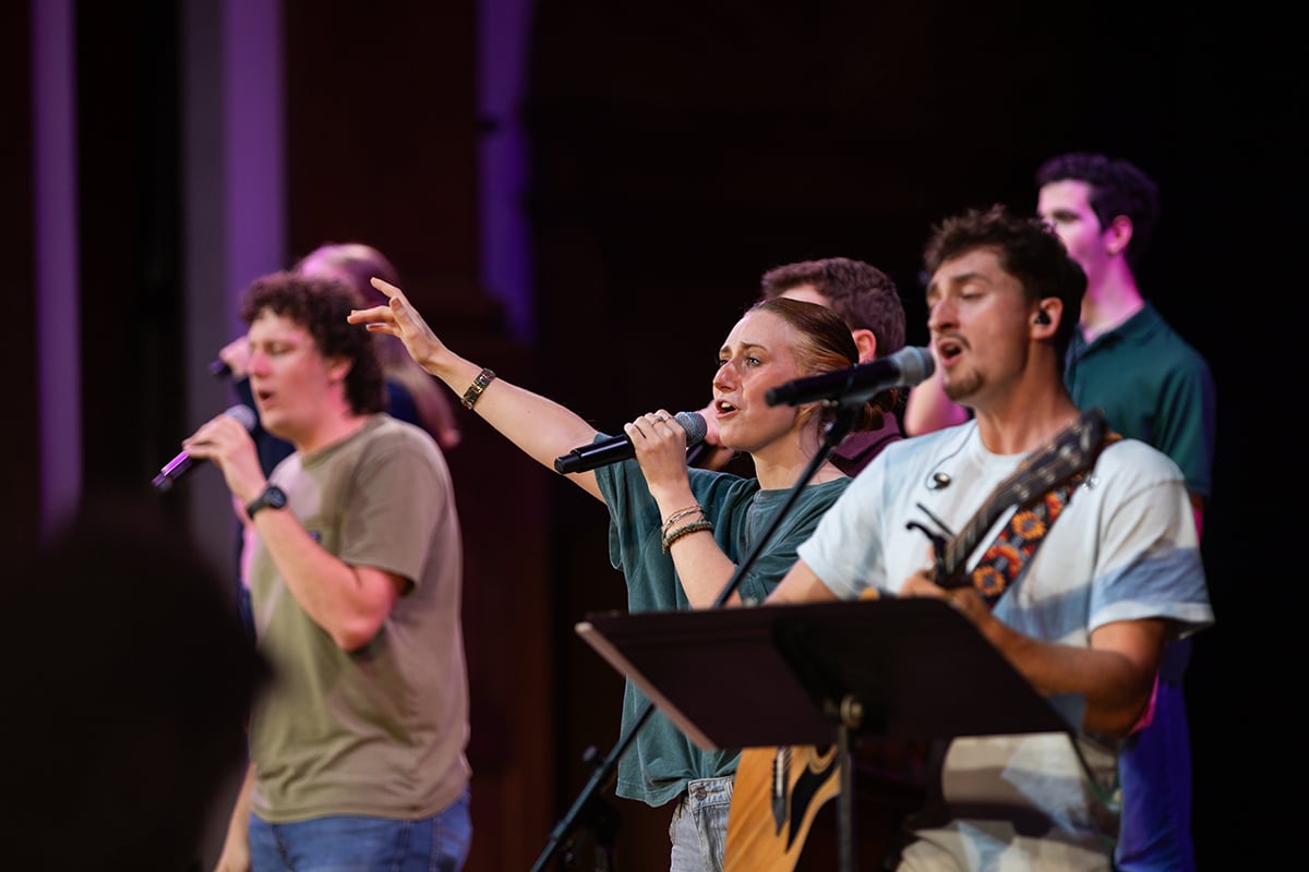 students lead worship as part of Milligan's regular Thursday chapel service